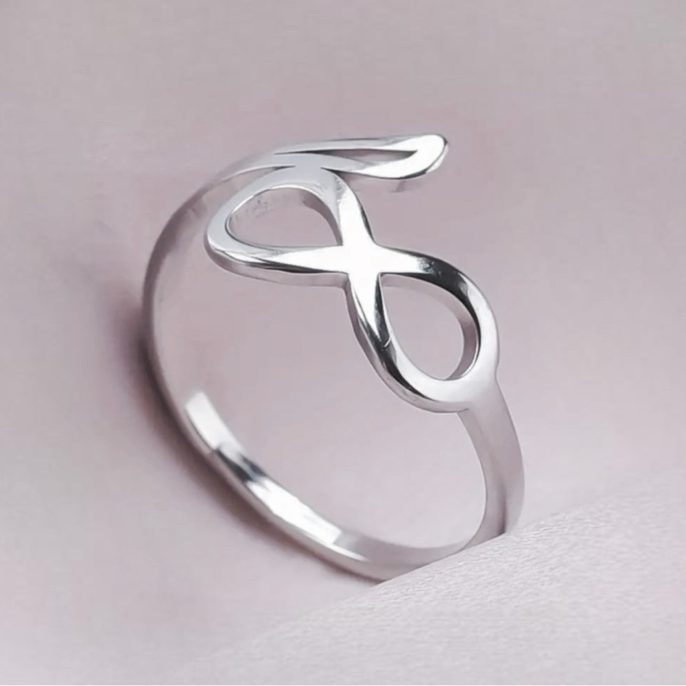 18K White Gold Over Stainless Steel Eternity Love Minimalist Adjustable Ring